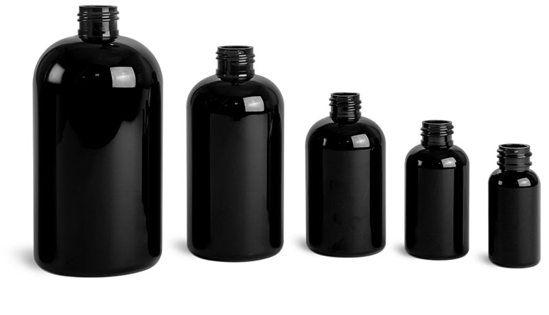 Black PET Round Bottles (Bulk), Caps NOT included