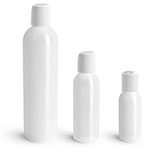 HDPE Plastic Bottles, Natural Cosmo Round Bottles w/ White Disc Top Caps