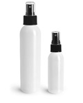 HDPE Plastic Bottles, Natural Cosmo Round Bottles w/ Black Fine Mist Sprayers