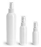 HDPE Plastic Bottles, Natural Cosmo Round Bottles w/ White Fine Mist Sprayers