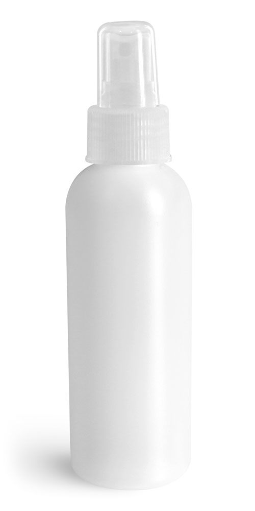 8 oz Natural HDPE Cosmo Rounds w/ Natural Fine Mist Sprayers