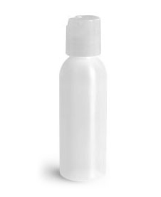 HDPE Plastic Bottles, Natural Cosmo Round Bottles w/ Natural Disc Top Caps