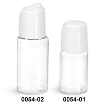 Plastic Bottles, Clear PET Round Bottles w/ White Disc Top Caps