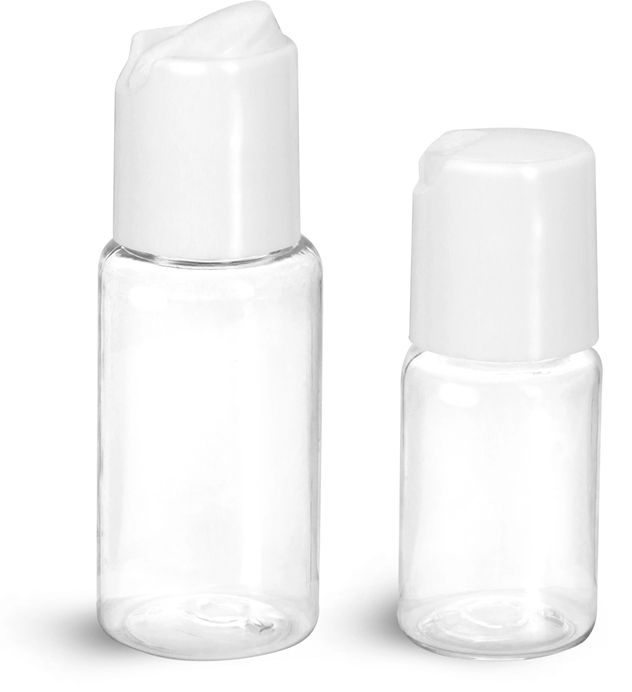PET  Clear Round Bottles w/ White Disc Top Caps