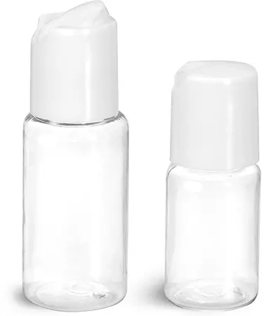 PET Clear Round Bottles w/ White Disc Top Caps