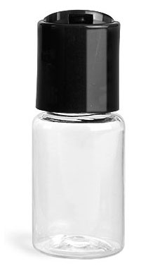 1/2 oz Clear PET Round Bottles w/ Black Disc Top Caps