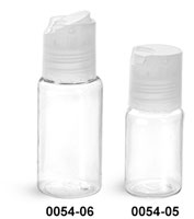 Plastic Bottles, Clear PET Round Bottles w/ Natural Disc Top Caps