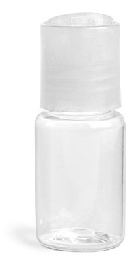 1/2 oz Clear PET Round Bottles w/ Natural Disc Top Caps