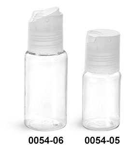 Plastic Bottles, Clear PET Round Bottles w/ Natural Disc Top Caps