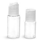PET Plastic Bottles, Clear Round Bottles w/ Natural Disc Top Caps