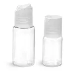 PET Plastic Bottles, Clear Round Bottles w/ Natural Disc Top Caps