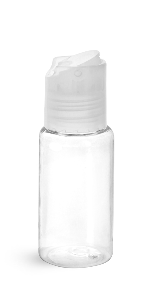 1 oz Clear PET Round Bottles w/ Natural Disc Top Caps
