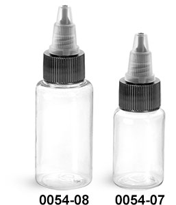 Plastic Bottles, Clear PET Round Bottles w/ Black/Natural Twist Top Caps