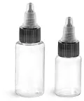 PET Clear Round Bottles w/ Black/Natural Twist Top Caps