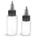 PET Plastic Bottles, Clear Round Bottles w/ Black/Natural Twist Top Caps