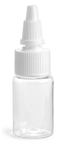 1/2 oz Clear PET Round Bottles w/ White Twist Top Caps