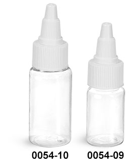 Plastic Bottles, Clear PET Round Bottles w/ White Twist Top Caps