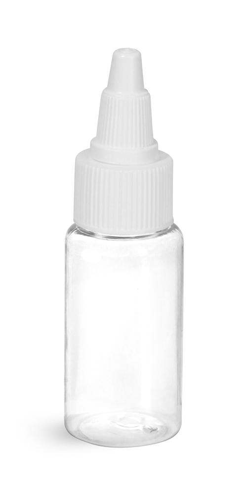 1 oz Clear PET Round Bottles w/ White Twist Top Caps