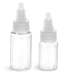 PET Plastic Bottles, Clear Round Bottles w/ Natural Twist Top Caps