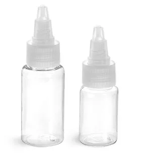 Clear PET Round Bottles w/ Black/Natural Twist Top Caps