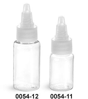 Plastic Bottles, Clear PET Round Bottles w/ Natural Twist Top Caps