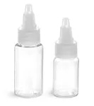 1 oz Clear PET Round Bottles w/ Black Twist Top Caps