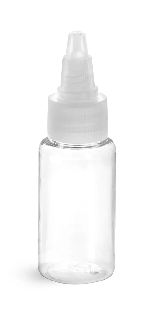1 oz Clear PET Round Bottles w/ Natural Twist Top Caps