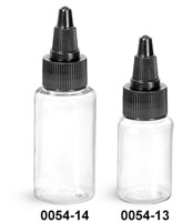 Plastic Bottles, Clear PET Round Bottles w/ Black Twist Top Caps