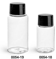 Plastic Bottles, Clear PET Round Bottles w/ Black Smooth Lined Caps