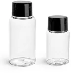 PET Clear Round Bottles w/ Black Smooth Lined Caps