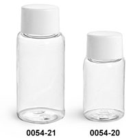 Plastic Bottles, Clear PET Round Bottles w/ White Smooth Lined Caps