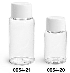 Plastic Bottles, Clear PET Round Bottles w/ White Smooth Lined Caps
