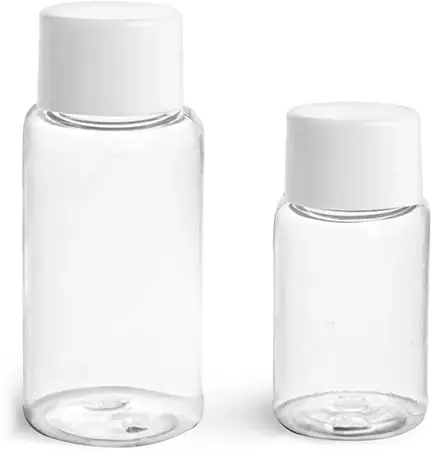 PET Clear Round Bottles w/ White Smooth Lined Caps