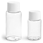 PET  Clear Round Bottles w/ White Smooth Lined Caps