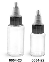 Plastic Bottles, Clear PET Round Bottles w/ Black/Natural Induction Lined Twist Top Caps