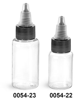 Plastic Bottles, Clear PET Round Bottles w/ Black/Natural Induction Lined Twist Top Caps