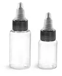 PET  Clear Round Bottles w/ Black/Natural Induction Lined Twist Top Caps