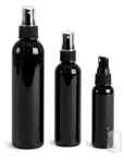 PET Plastic Bottles, Black Cosmo Round Bottles w/ Black Sprayers
