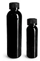 PET Plastic Bottles, Black Cosmo Round Bottles w/ Black Child Resistant Caps