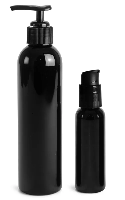 PET  Black Cosmo Round Bottles w/ Black Lotion Pumps