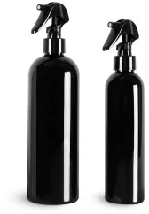 PET Black Cosmo Round Bottles w/ Black Mini Trigger Sprayers 