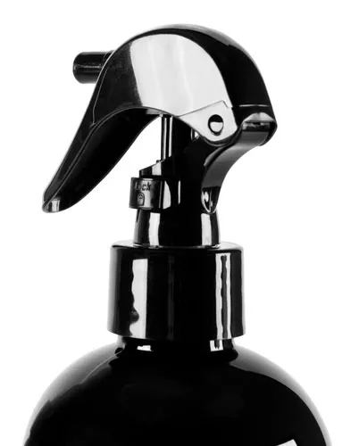 16 oz Black PET Cosmo Round Bottles w/ Black Polypropylene Mini Trigger Sprayers