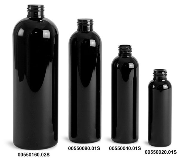 Plastic Bottles, Black PET Cosmo Rounds (Bulk), Caps NOT Included