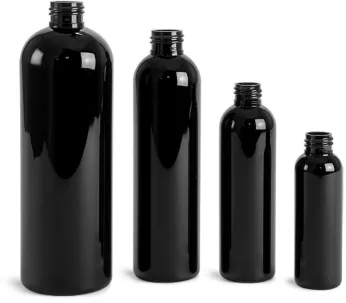 Black PET Cosmo Round Bottles (Bulk), Caps NOT Included