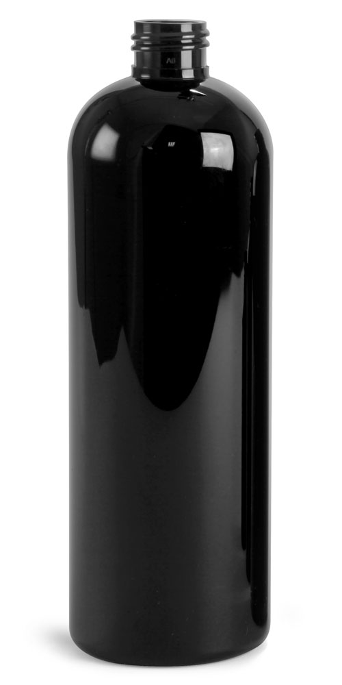 16 oz Black PET Cosmo Round Bottles (Bulk), Caps NOT Included