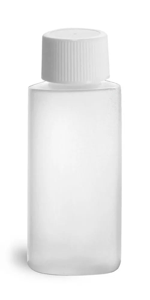 1 oz Natural HDPE Cylinder Round Bottles w/ White Lined Screw Caps