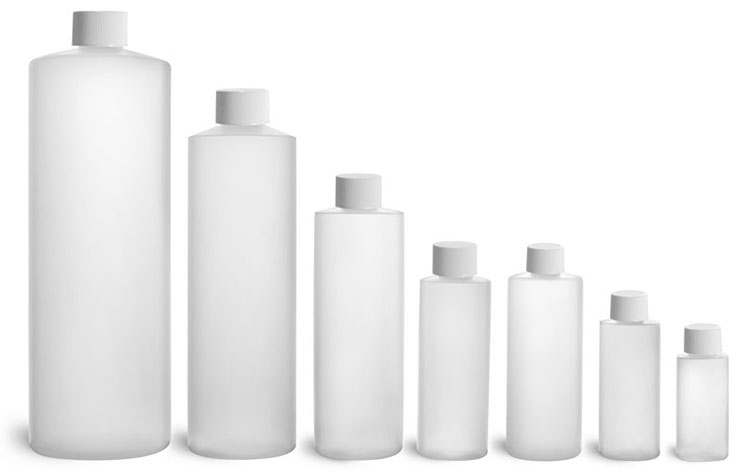 32 oz Natural HDPE Cylinder Round Bottles w/ White Lined Screw Caps