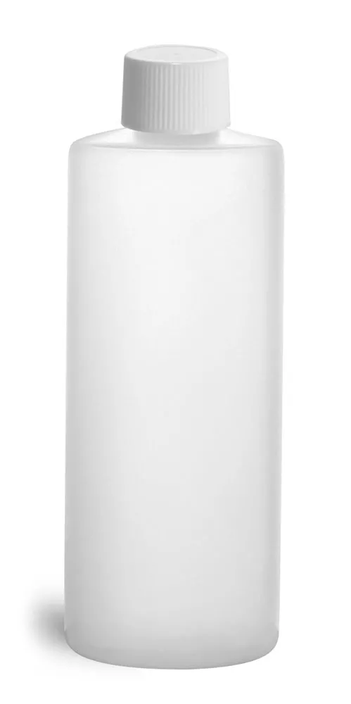 4 oz Natural HDPE Cylinder Round Bottles w/ White Lined Screw Caps