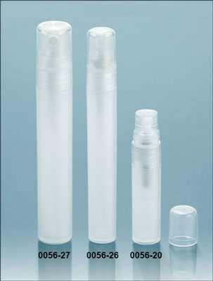 Plastic Vials, Natural Frosted Polypropylene Mini Cylinders w/ Natural Fine Mist Sprayers and Overcaps
