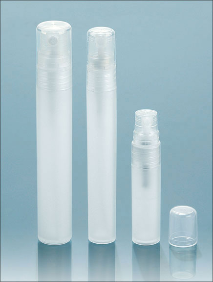Plastic Vials, Natural Frosted Mini Cylinders w/ Natural Sprayers
